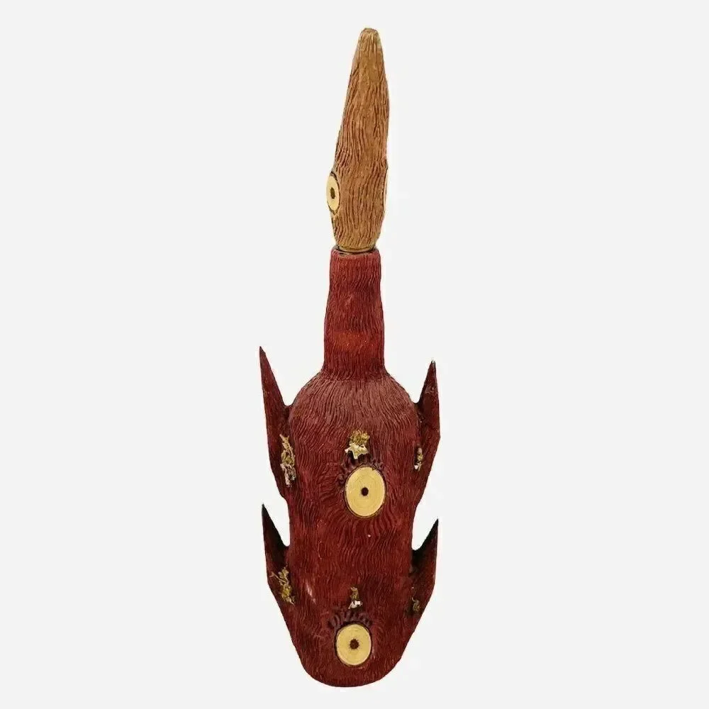 RARE VTG Red Carved Bark Wrapped Decanter Bottle Natural Wood Wine Rustic Bar
